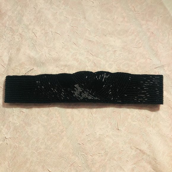 Vintage Black Beaded Dress Belt with Plastic Beads & Sequins with Hook Closure - Picture 1 of 14